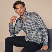 Load image into Gallery viewer, Blue/Charcoal Grey Marl Gingham Regular Fit Easy Iron Long Sleeve Single Cuff Oxford Shirt
