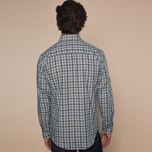 Load image into Gallery viewer, Blue/Charcoal Grey Marl Gingham Regular Fit Easy Iron Long Sleeve Single Cuff Oxford Shirt
