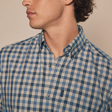 Load image into Gallery viewer, Blue/Charcoal Grey Marl Gingham Regular Fit Easy Iron Long Sleeve Single Cuff Oxford Shirt
