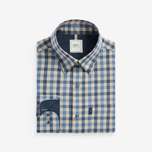 Load image into Gallery viewer, Blue/Charcoal Grey Marl Gingham Regular Fit Easy Iron Long Sleeve Single Cuff Oxford Shirt
