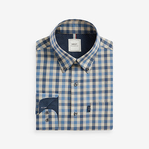 Blue/Charcoal Grey Marl Gingham Regular Fit Easy Iron Long Sleeve Single Cuff Oxford Shirt