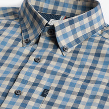 Load image into Gallery viewer, Blue/Charcoal Grey Marl Gingham Regular Fit Easy Iron Long Sleeve Single Cuff Oxford Shirt
