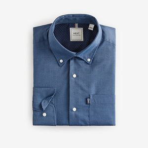 Blue Easy Care Long Sleeve Royal Oxford Single Cuff Shirt With Button Down Collar
