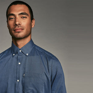 Blue Easy Care Long Sleeve Royal Oxford Single Cuff Shirt With Button Down Collar