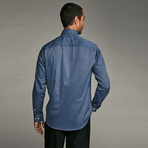 Blue Easy Care Long Sleeve Royal Oxford Single Cuff Shirt With Button Down Collar