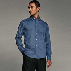Blue Easy Care Long Sleeve Royal Oxford Single Cuff Shirt With Button Down Collar