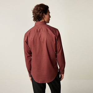 Burgundy Red Geometric Regular Fit Easy Iron Button Down Oxford Shirt