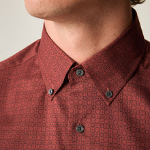 Load image into Gallery viewer, Burgundy Red Geometric Regular Fit Easy Iron Button Down Oxford Shirt
