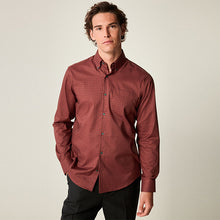 Load image into Gallery viewer, Burgundy Red Geometric Regular Fit Easy Iron Button Down Oxford Shirt
