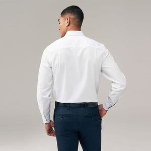 White Regular Fit Trimmed Easy Care Single Cuff Oxford Shirt
