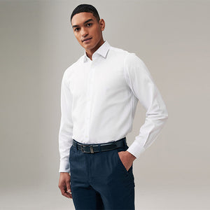 White Regular Fit Trimmed Easy Care Single Cuff Oxford Shirt