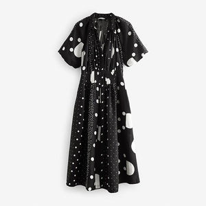Black Puff Sleeve Midi Dress
