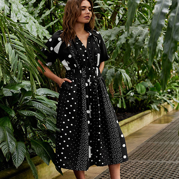Black Puff Sleeve Midi Dress
