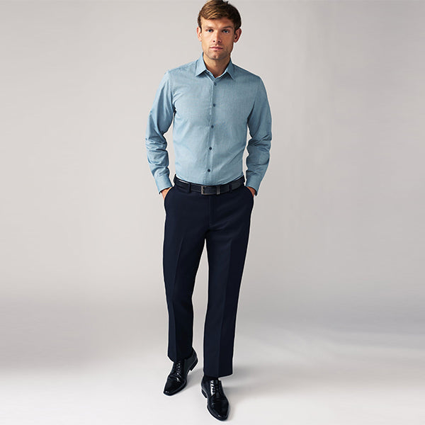 Nordic Blue Regular Fit Trimmed Easy Care Single Cuff Oxford Shirt