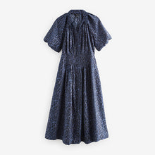 Load image into Gallery viewer, Blue Puff Sleeve Midi Dress

