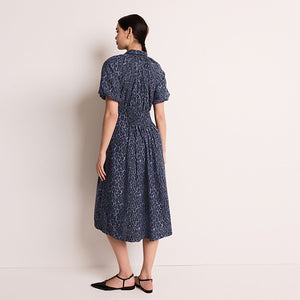 Blue Puff Sleeve Midi Dress
