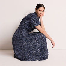 Load image into Gallery viewer, Blue Puff Sleeve Midi Dress
