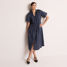 Load image into Gallery viewer, Blue Puff Sleeve Midi Dress
