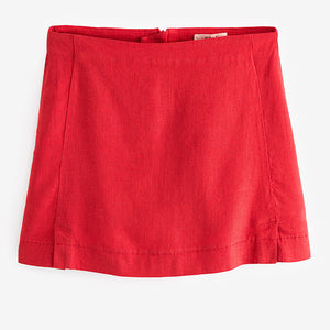 Red Linen Blend Mini Skirt