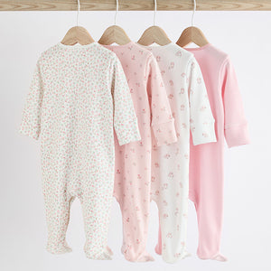 Pink 4 Pack Baby 100% Cotton Sleepsuits (0-18mths)
