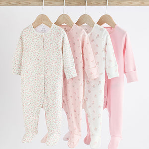 Pink 4 Pack Baby 100% Cotton Sleepsuits (0-18mths)