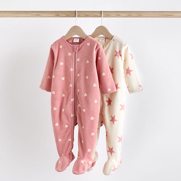 Pink Baby Microfleece Zip Sleepsuits 2 Pack
