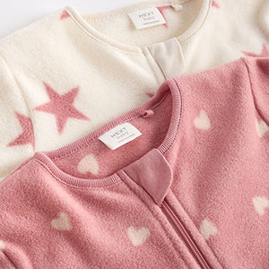 Pink Baby Microfleece Zip Sleepsuits 2 Pack