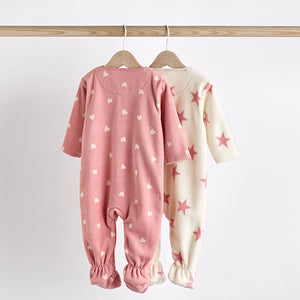Pink Baby Microfleece Zip Sleepsuits 2 Pack