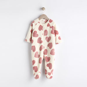 Pink heart Baby Zip Fleece Sleepsuit