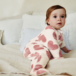 Pink heart Baby Zip Fleece Sleepsuit