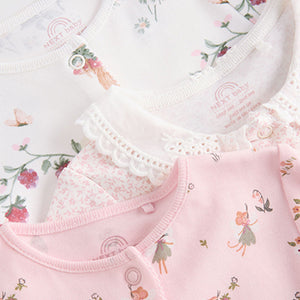 Pink/White Baby 100% Cotton Sleepsuits 3 Pack (0-12mths)