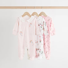 Load image into Gallery viewer, Pink/White Baby 100% Cotton Sleepsuits 3 Pack (0-12mths)
