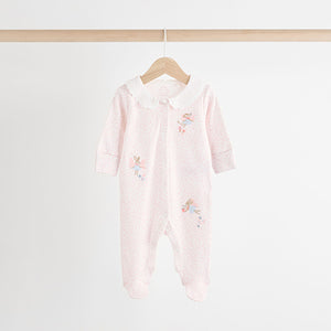 Pink/White Baby 100% Cotton Sleepsuits 3 Pack (0-12mths)