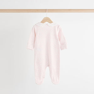 Pink/White Baby 100% Cotton Sleepsuits 3 Pack (0-12mths)