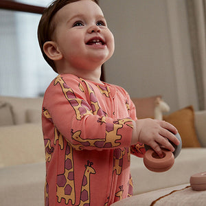 Multi Animal Baby Printed Cotton Zip Sleepsuits 3 Pack (0mths-18mths)