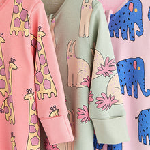 Load image into Gallery viewer, Multi Animal Baby Printed Cotton Zip Sleepsuits 3 Pack (0mths-18mths)
