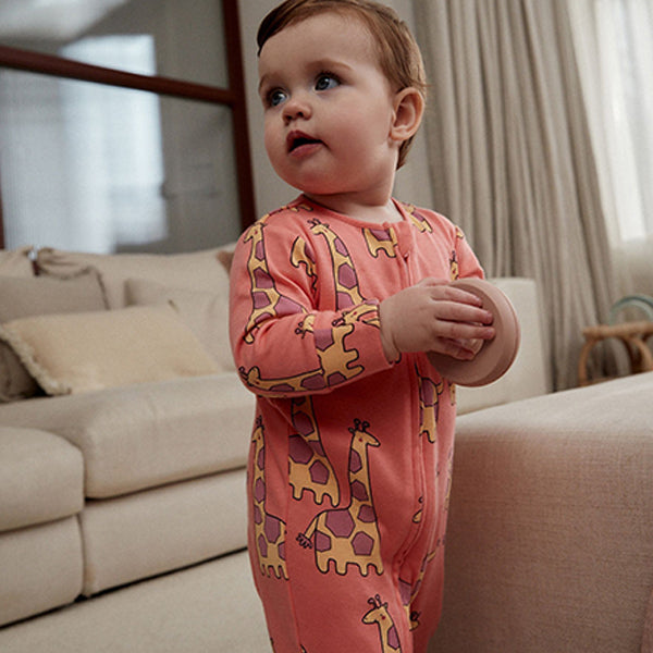 Multi Animal Baby Printed Cotton Zip Sleepsuits 3 Pack (0mths-18mths)
