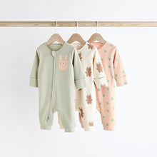 Load image into Gallery viewer, Mint Green Two Way Zip Baby Footless 100% Cotton Sleepsuits 3 Pack (0mths-18mths)
