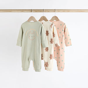Mint Green Two Way Zip Baby Footless 100% Cotton Sleepsuits 3 Pack (0mths-18mths)