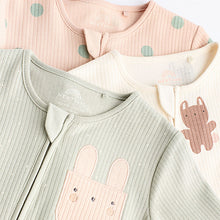 Load image into Gallery viewer, Mint Green Two Way Zip Baby Footless 100% Cotton Sleepsuits 3 Pack (0mths-18mths)
