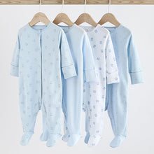 Load image into Gallery viewer, Blue 4 Pack Baby Bear Sleepsuit (0-18mths)
