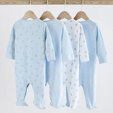 Load image into Gallery viewer, Blue 4 Pack Baby Bear Sleepsuit (0-18mths)
