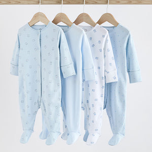 Blue 4 Pack Baby Bear Sleepsuit (0-18mths)