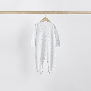 White 4 Pack Baby Delicate Animal Printed 100% Cotton Sleepsuits (0-18mths)