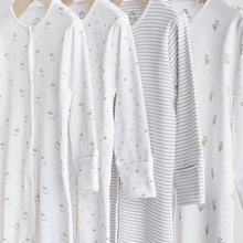 Load image into Gallery viewer, White 4 Pack Baby Delicate Animal Printed 100% Cotton Sleepsuits (0-18mths)
