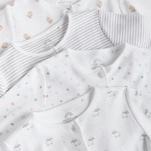 Load image into Gallery viewer, White 4 Pack Baby Delicate Animal Printed 100% Cotton Sleepsuits (0-18mths)
