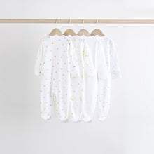 Load image into Gallery viewer, White Bright Character 4 Pack Baby 100% Cotton Sleepsuits (0-18mths)
