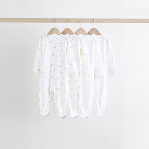 White Bright Character 4 Pack Baby 100% Cotton Sleepsuits (0-18mths)