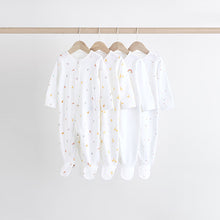 Load image into Gallery viewer, White Bright Character 4 Pack Baby 100% Cotton Sleepsuits (0-18mths)
