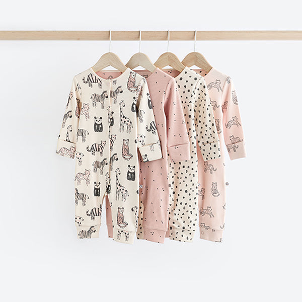 Pink Mono 4 Pack Baby Footless Sleepsuits (0mths-18mths)